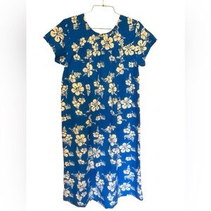 Vtg Ui-Maikai Hawaiian Maxi Floral MuuMuu Dress Women Blue White Hibiscus 16?